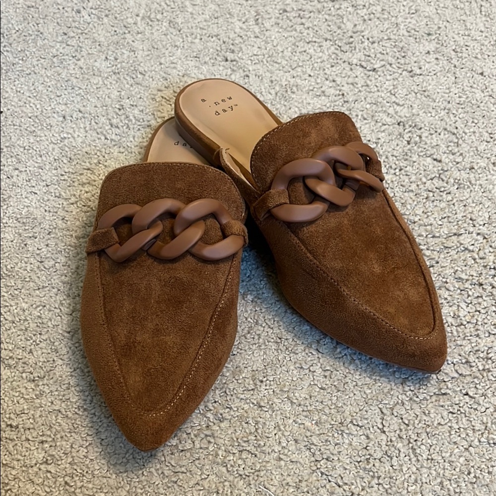 A New Day Brown Mules with Chain Detail